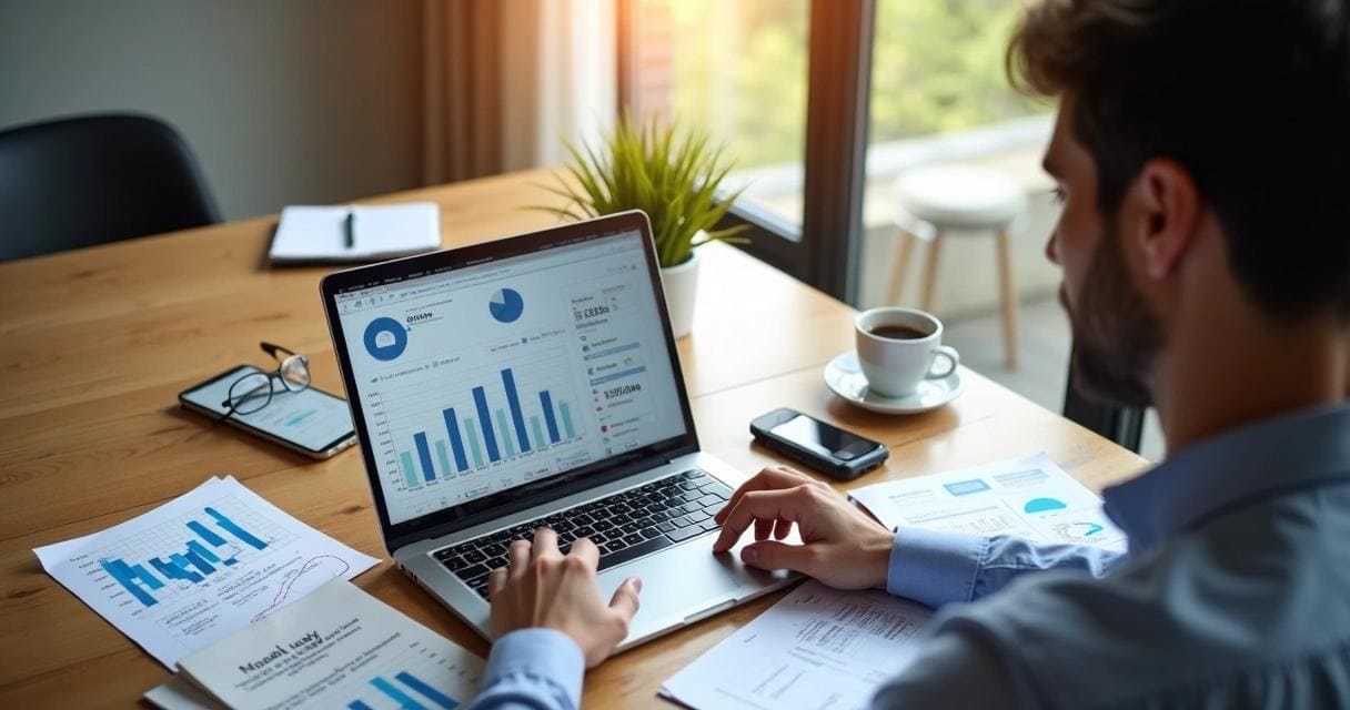 Small business owner reviewing key numbers on a cloud accounting dashboard